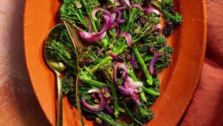 Blistered Broccolini with Cranberries and Capers